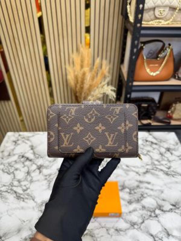 LV-Inspired Signature Monogram Canvas Zip Around Long Wallet With Box