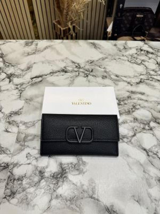 Valentino Inspired Flap Long Wallet With Box (Black)