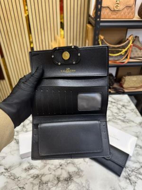 Valentino Inspired Flap Long Wallet With Box (Black)