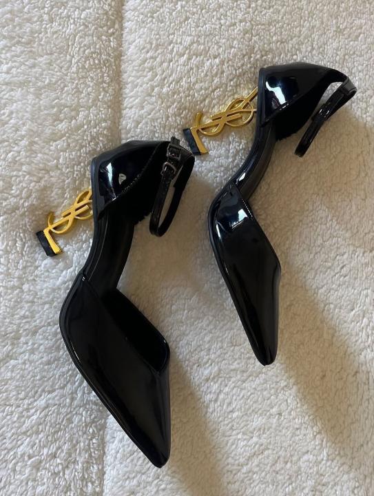 YSL-Inspired Opyum Heel Black Gold Slingback Pumps With Box Main image