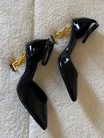 YSL-Inspired Opyum Heel Black Gold Slingback Pumps With Box