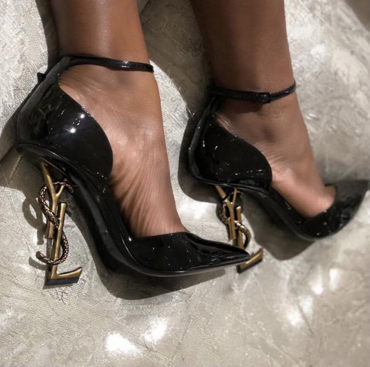 YSL-Inspired Opyum Heel Black Gold Slingback Pumps With Box