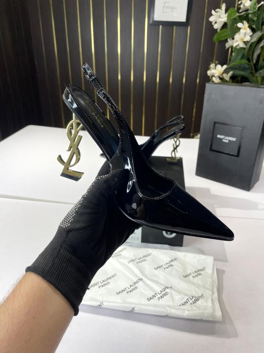 YSL-Inspired Opyum Heel Black Gold Slingback Pumps With Box