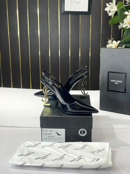 YSL-Inspired Opyum Heel Black Gold Slingback Pumps With Box