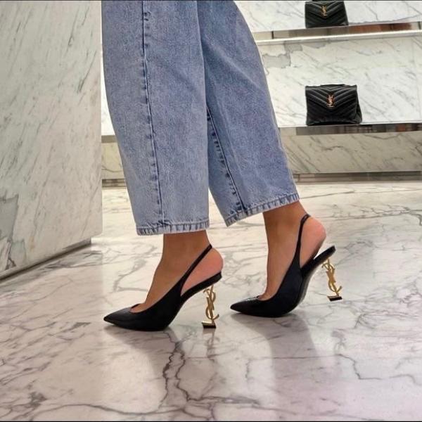 YSL-Inspired Opyum Heel Black Gold Slingback Pumps With Box Secondary image