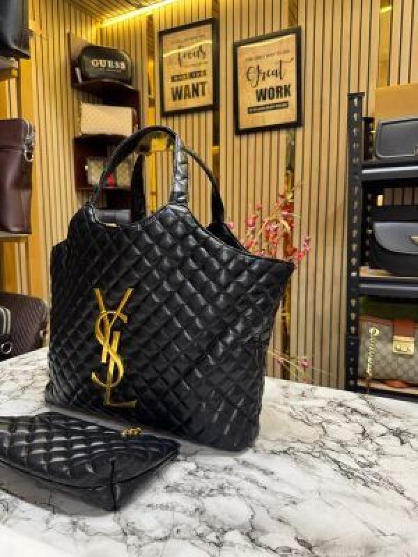 YSL-Inspired Maxi Tote Bag With Matching Wallet Includes Dust Bag (Black)