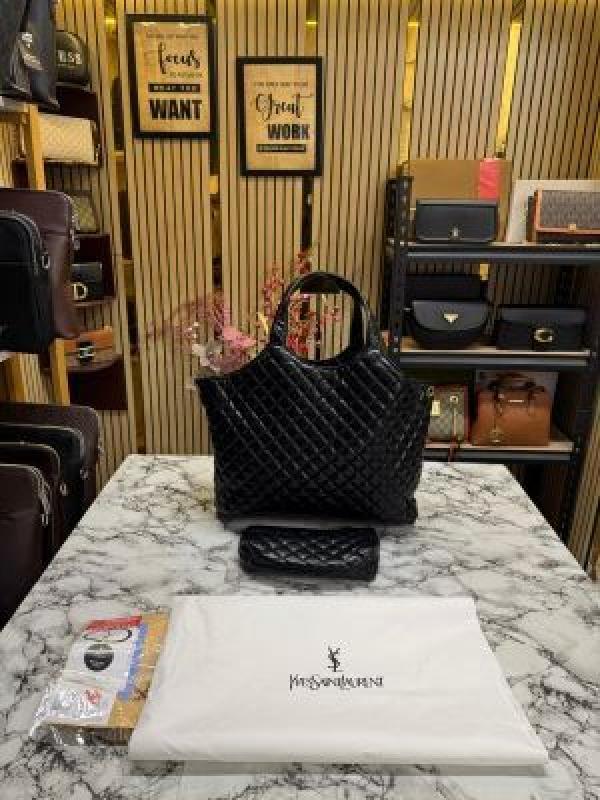 YSL-Inspired Maxi Tote Bag With Matching Wallet Includes Dust Bag (Black)
