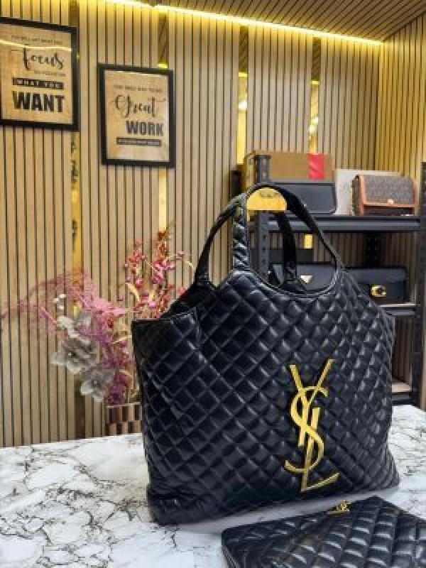 YSL-Inspired Maxi Tote Bag With Matching Wallet Includes Dust Bag (Black)
