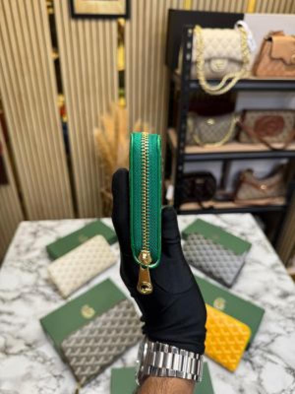 Goyard Inspired Matignon GM Signature Chevron Long Wallet With Box (Green)
