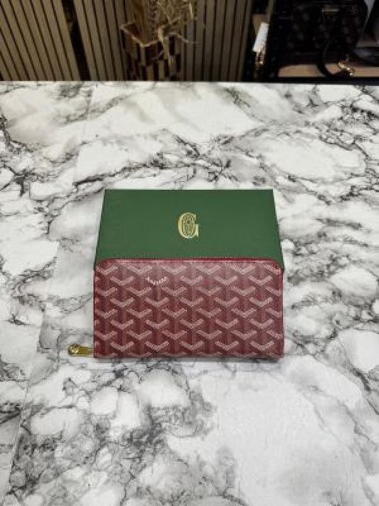 Goyard Inspired Matignon GM Signature Chevron Long Wallet With Box (Red)