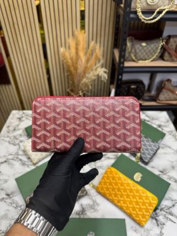 Goyard Inspired Matignon GM Signature Chevron Long Wallet With Box (Red)