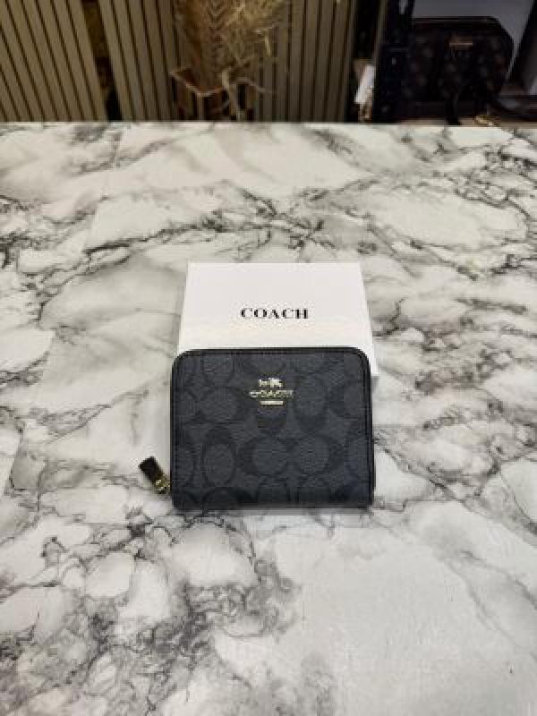 C-Inspired Signature Monogram Zip-around Compact Wallet (Black)