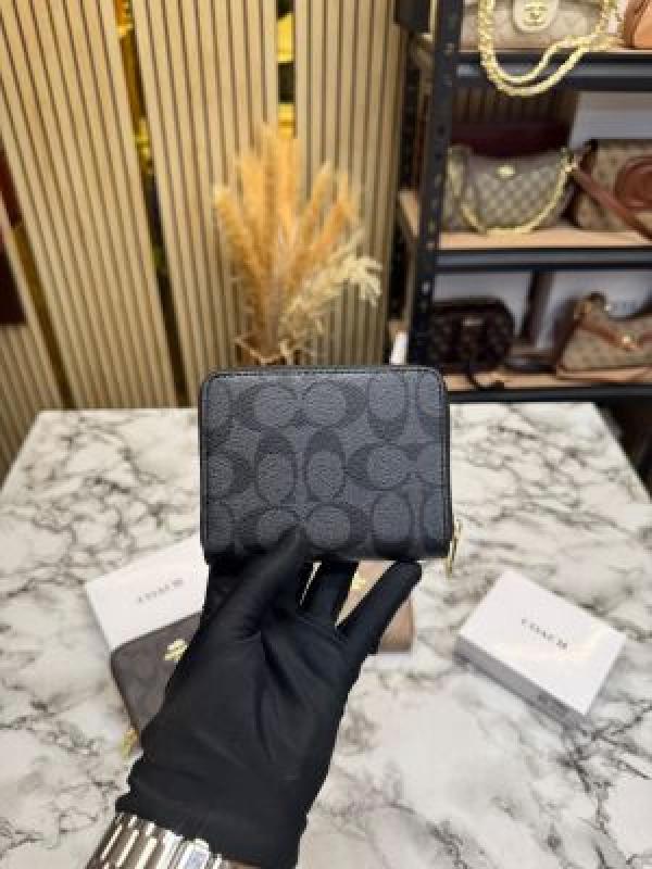 C-Inspired Signature Monogram Zip-around Compact Wallet (Black)