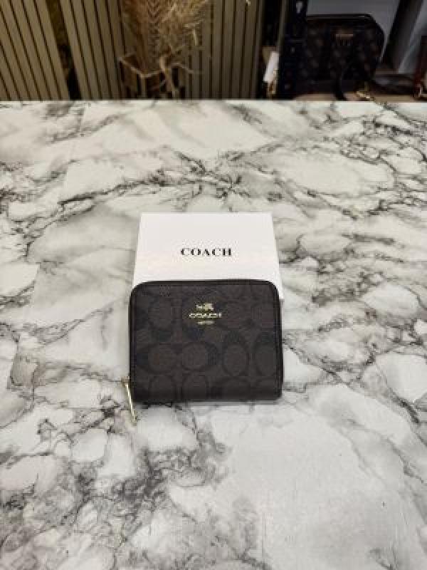 C-Inspired Signature Monogram Zip-around Compact Wallet (Coffee)