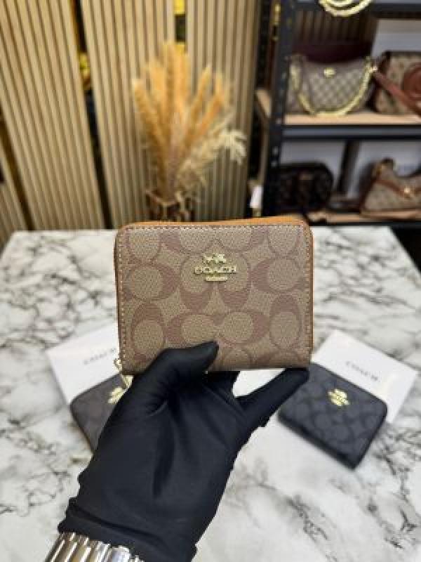 C-Inspired Signature Monogram Zip-around Compact Wallet (Apricot)