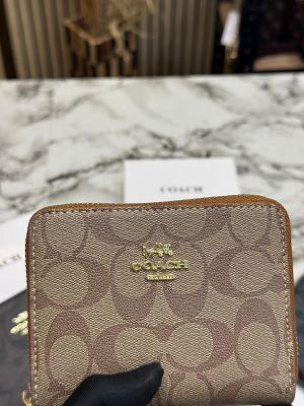 C-Inspired Signature Monogram Zip-around Compact Wallet (Apricot)