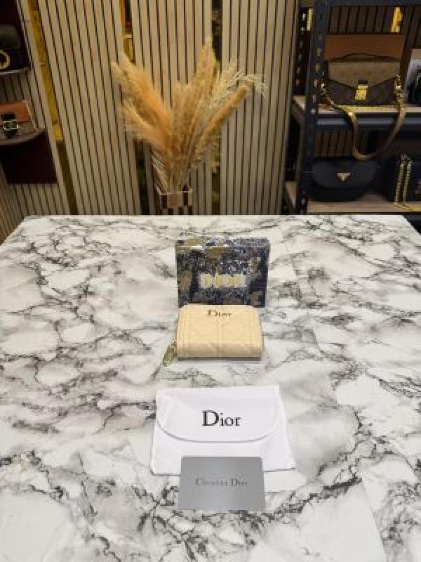D-INSPIRED CANNAGE QUILTED ZIPPER WALLET INCLUDES BOX AND DUST BAG (BEIGE)