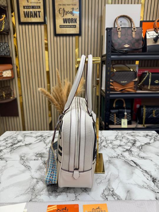 H-inspired Equestrian Print Canvas Top Handle Crossbody Bag (White)