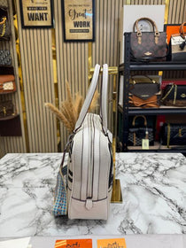 H-inspired Equestrian Print Canvas Top Handle Crossbody Bag (White)