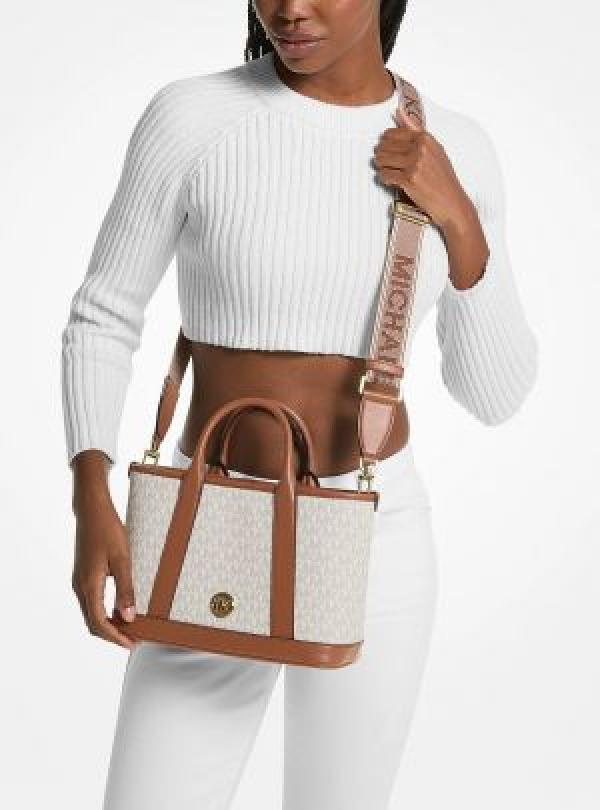 MK-inspired Luisa Small Signature Logo Satchel (Beige)