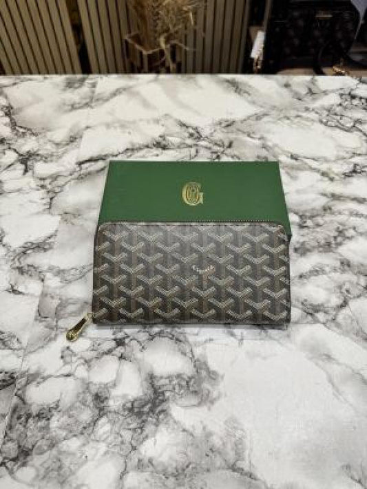 Goyard Inspired Matignon GM Signature Chevron Long Wallet With Box (Coffee)