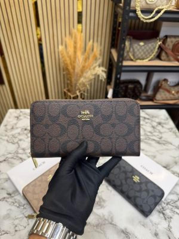C-Inspired Signature Monogram Zip-around Long Wallet (Coffee) (60017)