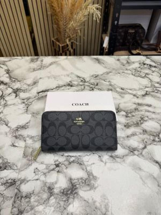 C-Inspired Signature Monogram Zip-around Long Wallet (Black)