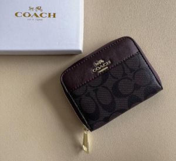 C-Inspired Signature Monogram Zip-around Mini Wallet With Box (Coffee)