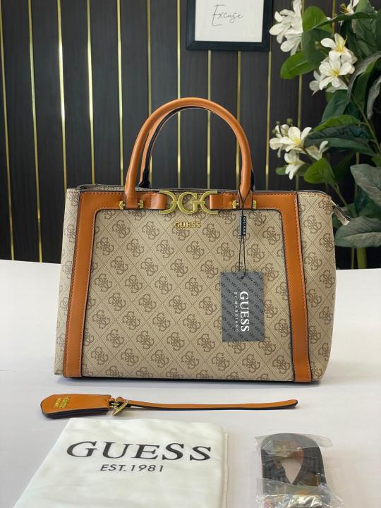 Guess dagan medium size handbag with dust bag (khaki-flower)