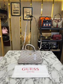 Guess-Inspired Monogram Mini Satchel Crossbody Bag (White)