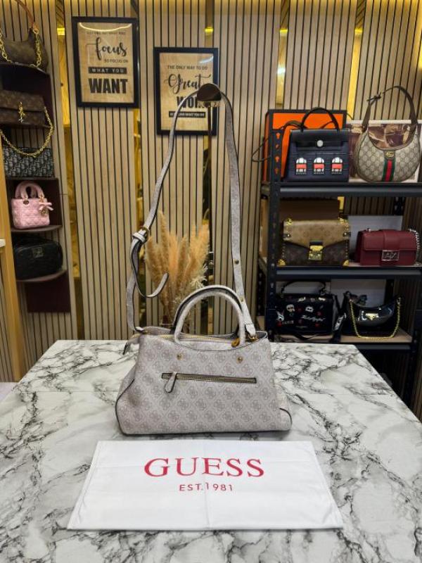 Guess-Inspired Monogram Mini Satchel Crossbody Bag (White)