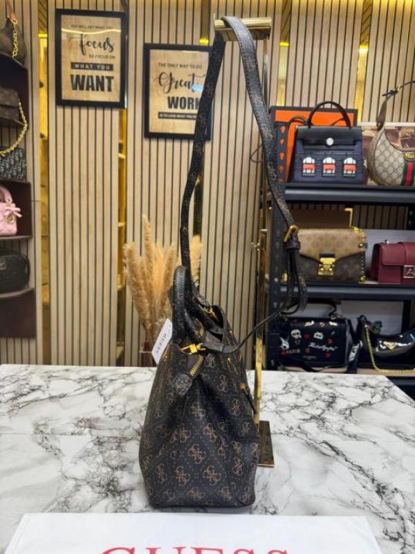 Guess-Inspired Monogram Mini Satchel Crossbody Bag (Coffee)