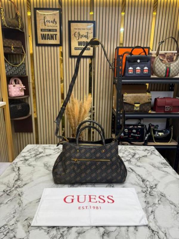 Guess-Inspired Monogram Mini Satchel Crossbody Bag (Coffee)