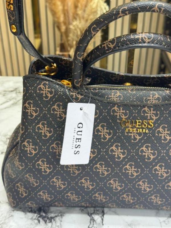 Guess-Inspired Monogram Mini Satchel Crossbody Bag (Coffee)