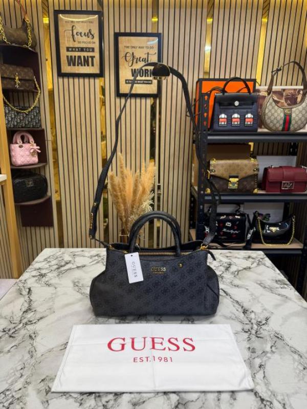 Guess-Inspired Monogram Mini Satchel Crossbody Bag (Grey)