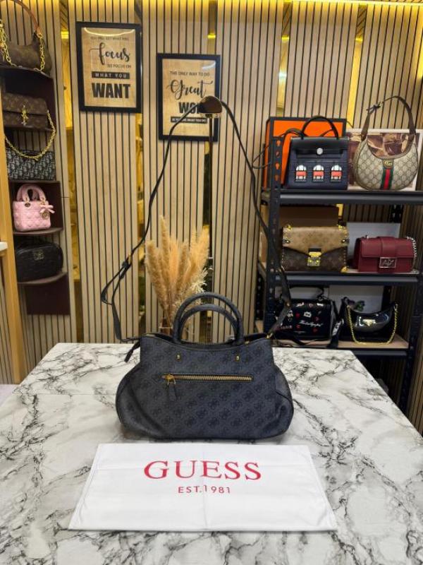 Guess-Inspired Monogram Mini Satchel Crossbody Bag (Grey)