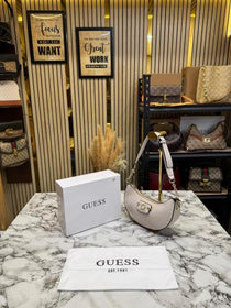 Guess-Inspired Nastra Top Zip Shoulder Bag With Box And Dust Bag (White)