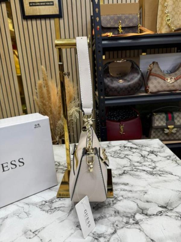 Guess-Inspired Nastra Top Zip Shoulder Bag With Box And Dust Bag (White)