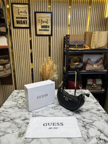 Guess-Inspired Nastra Top Zip Shoulder Bag With Box And Dust Bag (Black)