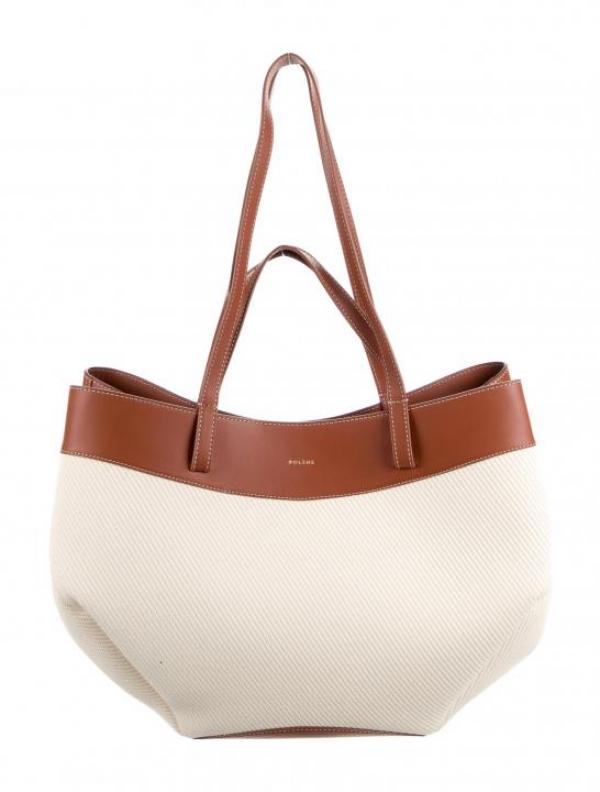 Polene Inspired Cyme Tisse Tote Bag Smooth Canvas Leather With Dust Bag (Red)