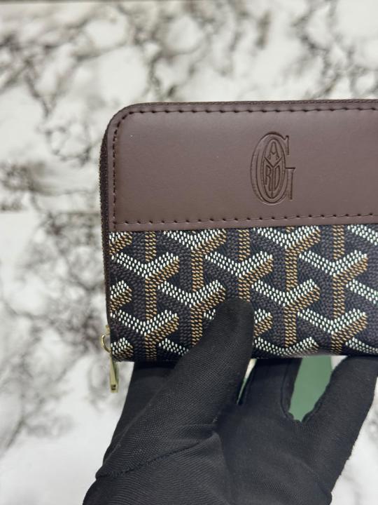 Goyard-Inspired  Zip Around Wallet Printed Canvas With Box (Coffee)