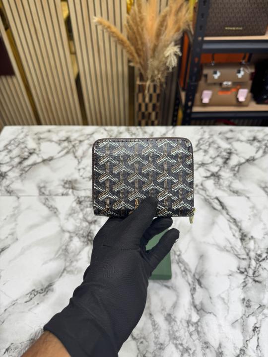 Goyard-Inspired  Zip Around Wallet Printed Canvas With Box (Coffee)