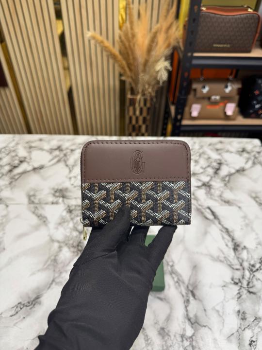 Goyard-Inspired  Zip Around Wallet Printed Canvas With Box (Coffee)