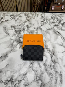 LV-Inspired Damier Azur Mini Zip Wallet (Black Check)