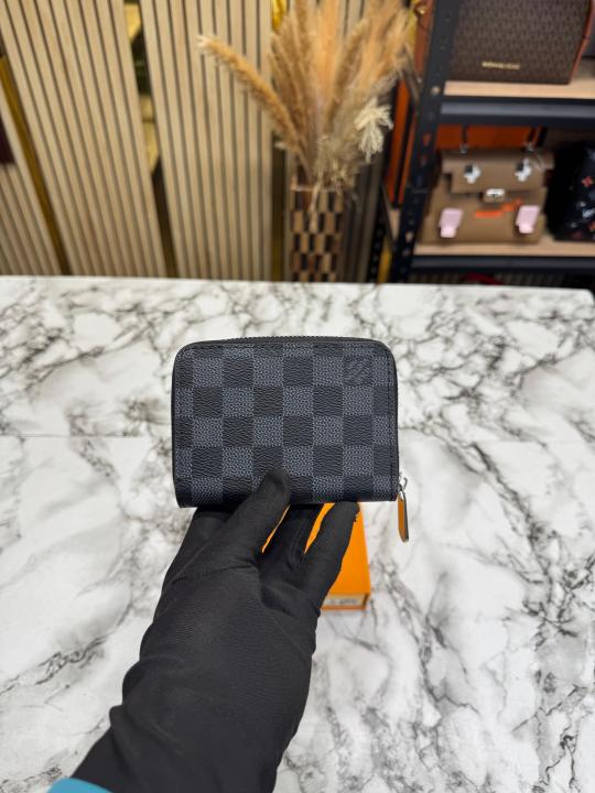 LV-Inspired Damier Azur Mini Zip Wallet (Black Check)