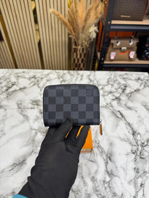 LV-Inspired Damier Azur Mini Zip Wallet (Black Check)
