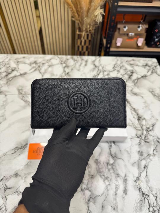 H-Inspired H Textured Leather Long Zipper Wallet With Box