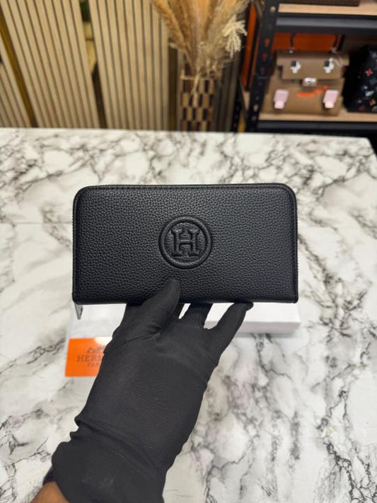 H-Inspired H Textured Leather Long Zipper Wallet With Box