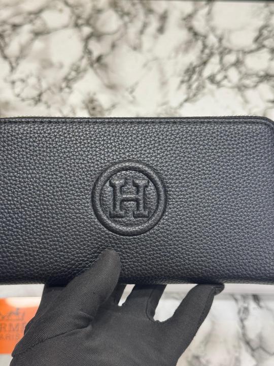 H-Inspired H Textured Leather Long Zipper Wallet With Box