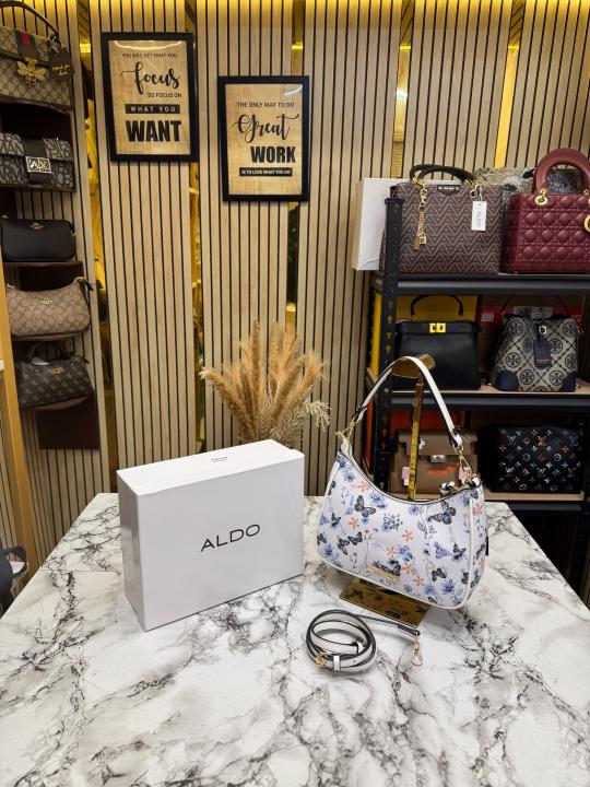 Aldo-Inspired Butterfly Printed Hobo Shoulder Bag With Box (Blue Flower)